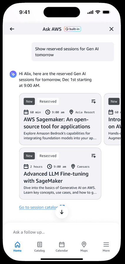 Ask AWS chat surfacing reserved Gen AI sessions
